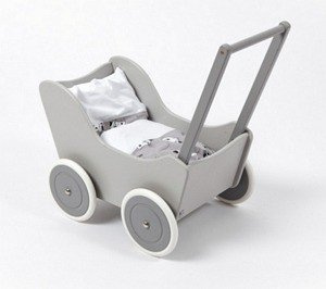 Drewniany wózek dla lalek szary-zabawki dla dziewczynek